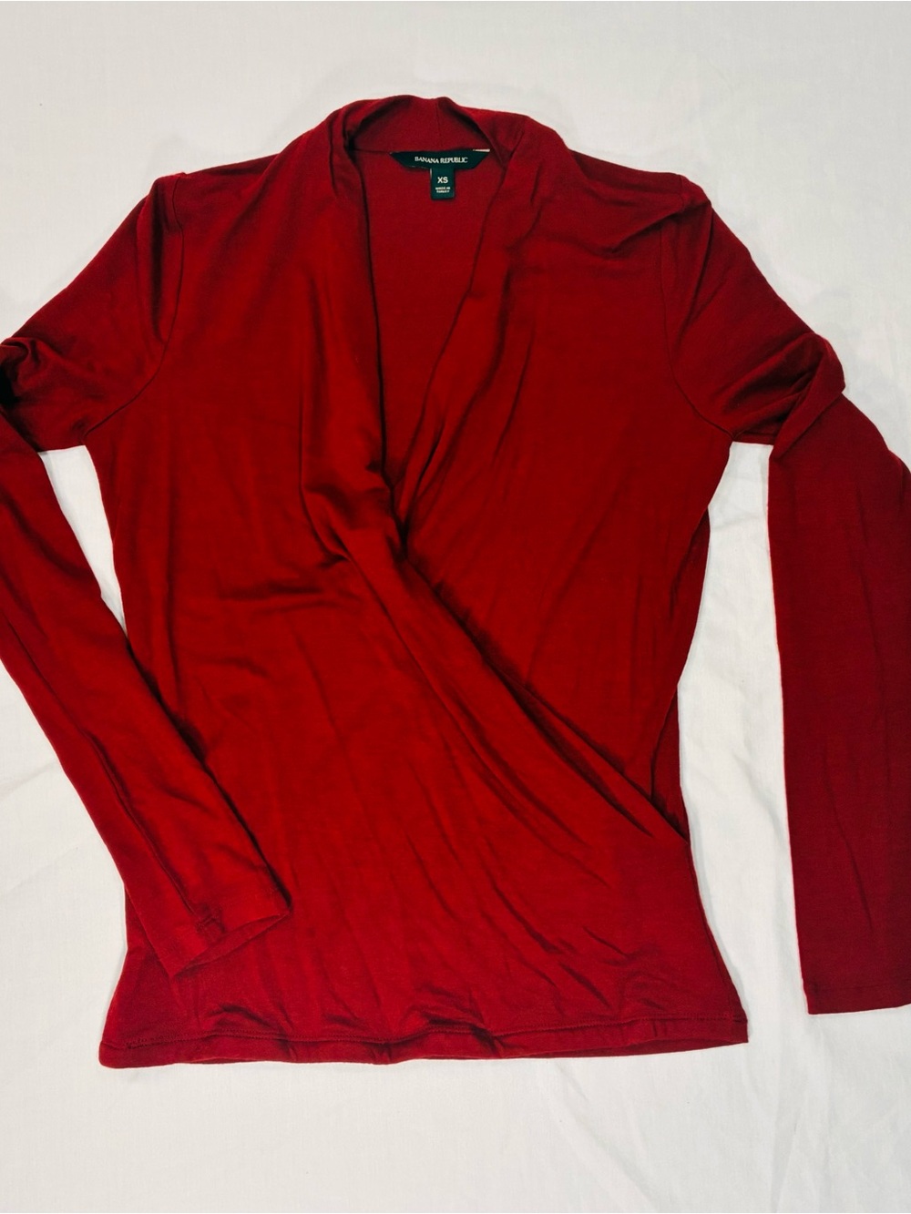 Banana Republic Deep Red Wrap Front Long Sleeve Top